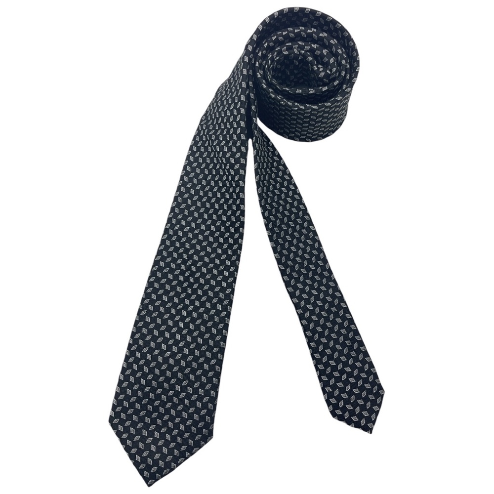 LAUREN RALPH LAUREN Boys Black Geometric Silk LUXURY Slim Tie